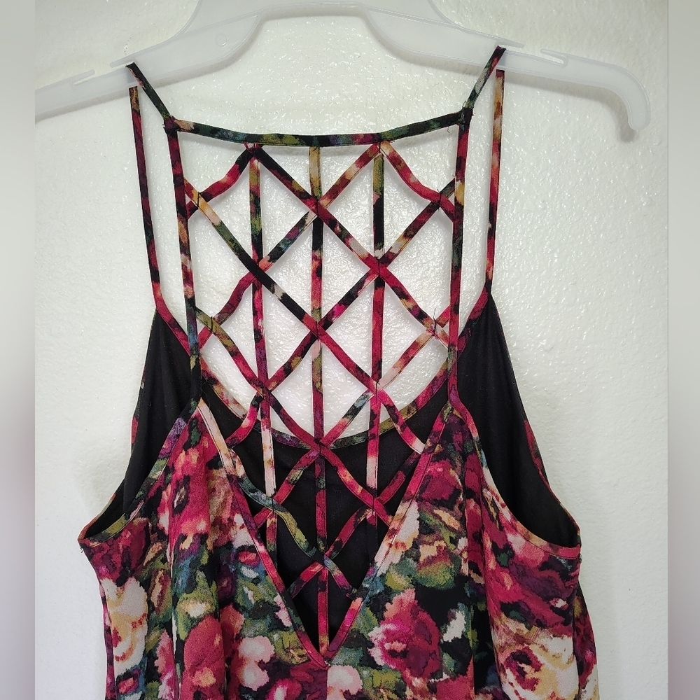 Forever21 openback lattice strappy back camisole floral roses chiffon dress Sz M - Picture 12 of 12